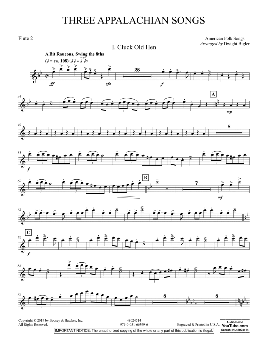 Three Appalachian Songs - Flute 2 Concert Band scores gallery preview page 1