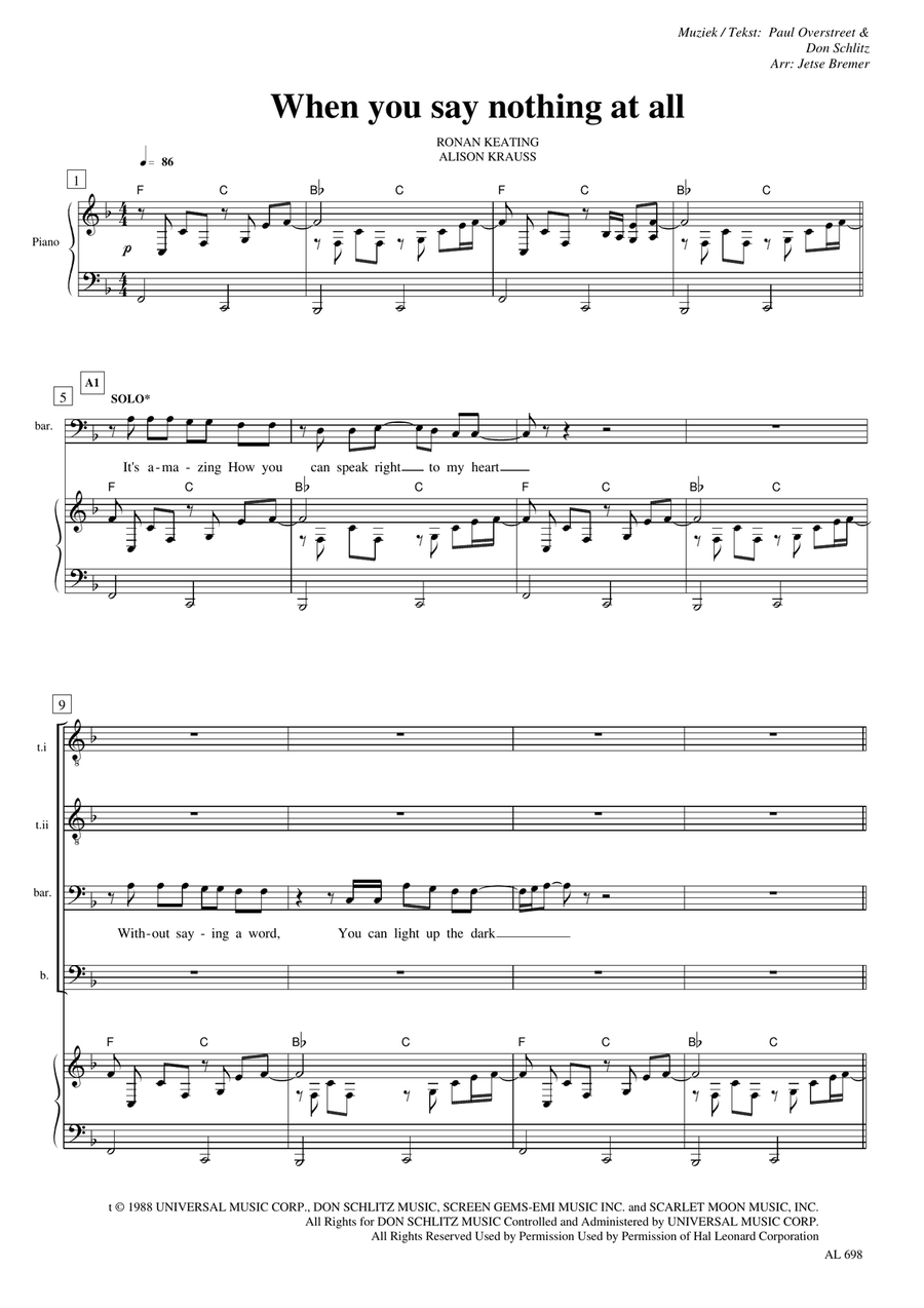 When You Say Nothing At All TTBB scores gallery preview page 1