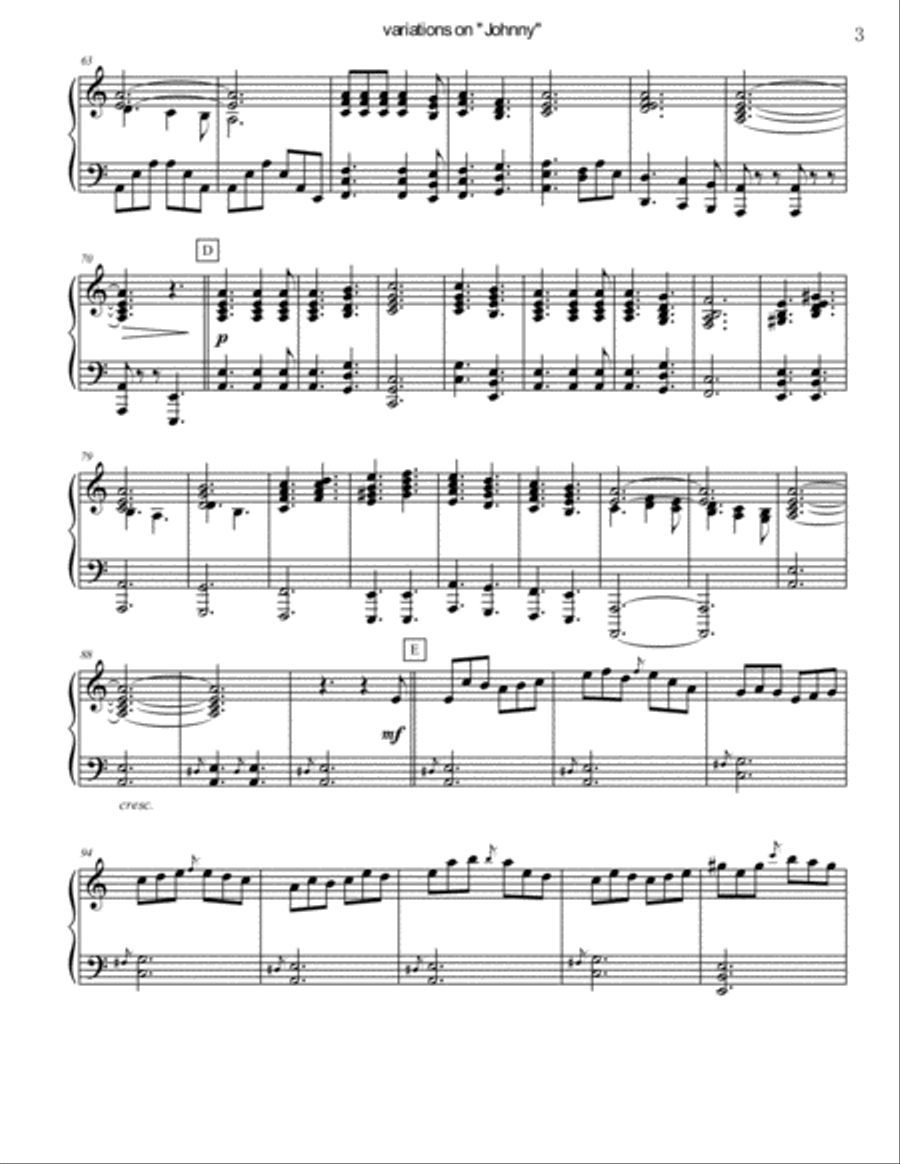 Variations on "When Johnny Comes Marching Home" for Solo Piano