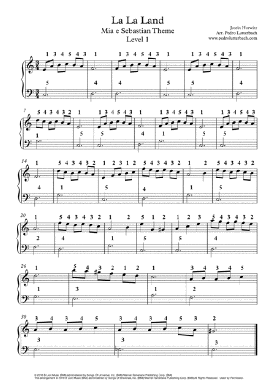 Mia & Sebastian's Theme Mia & Sebastian's Theme Easy Piano scores gallery preview page 1