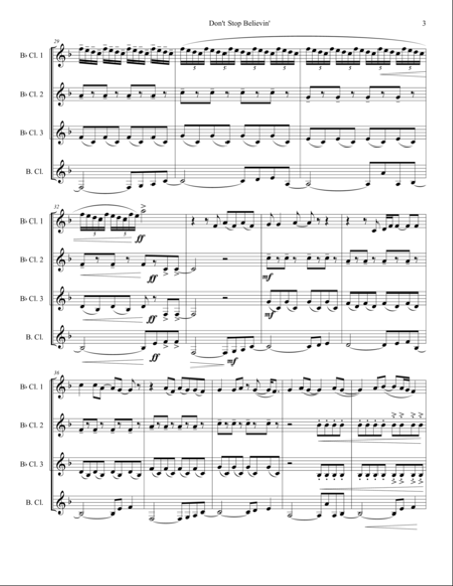 Don't Stop Believin' Woodwind Quartet scores gallery preview page 3
