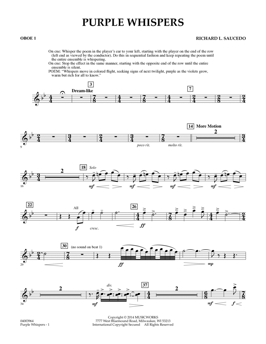 Purple Whispers - Oboe 1 Concert Band scores gallery preview page 1