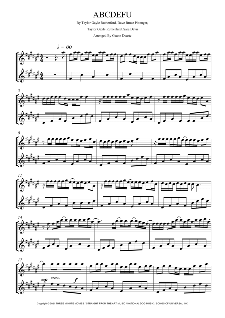 Abcdefu Clarinet Duet scores gallery preview page 1