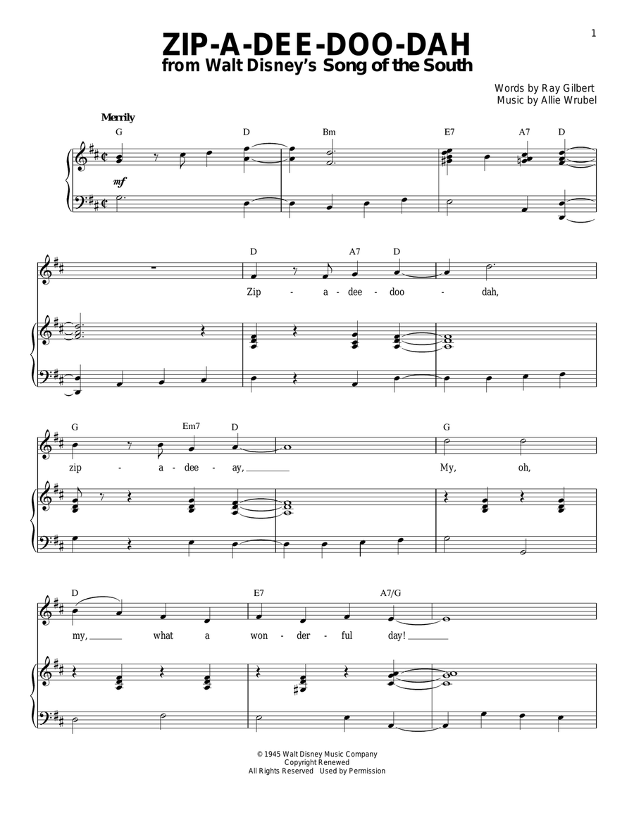 Zip-A-Dee-Doo-Dah (from Song Of The South) Piano, Vocal scores gallery preview page 1