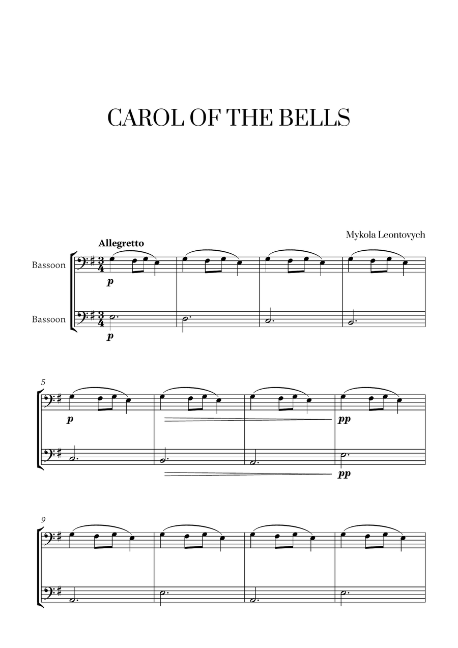 Carol of the Bells (for Bassoon Duet) Woodwind Duet scores gallery preview page 1