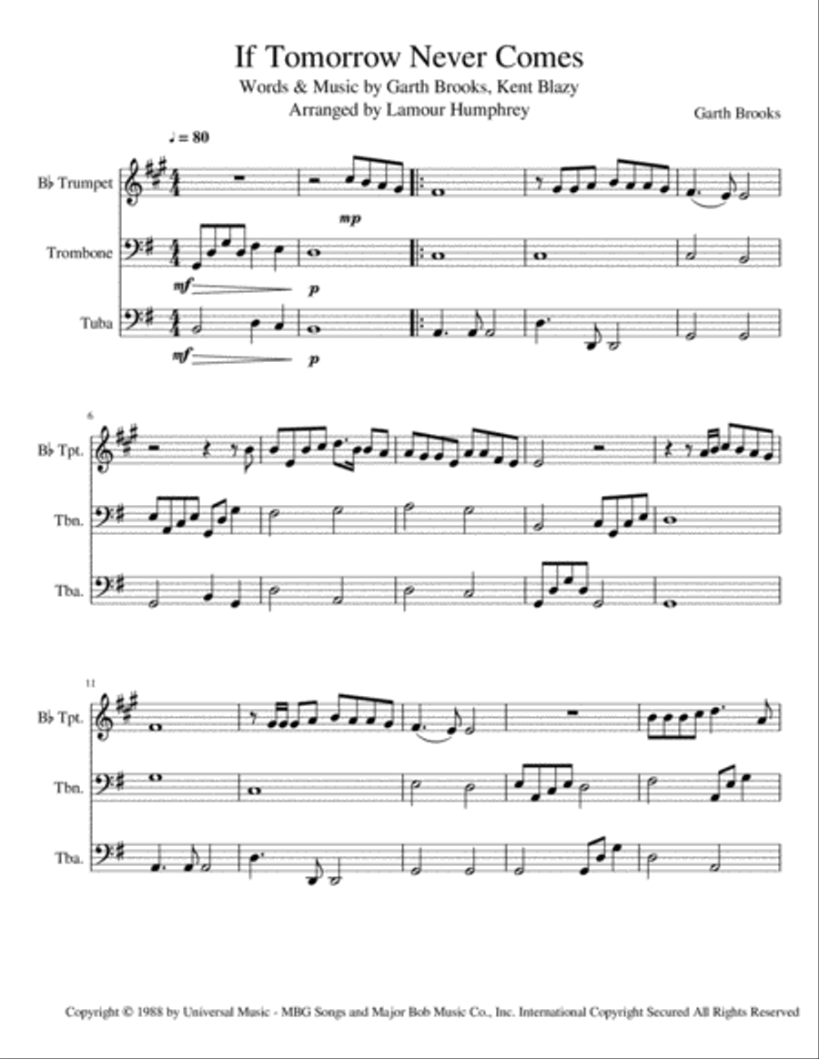 If Tomorrow Never Comes Brass Ensemble scores gallery preview page 1