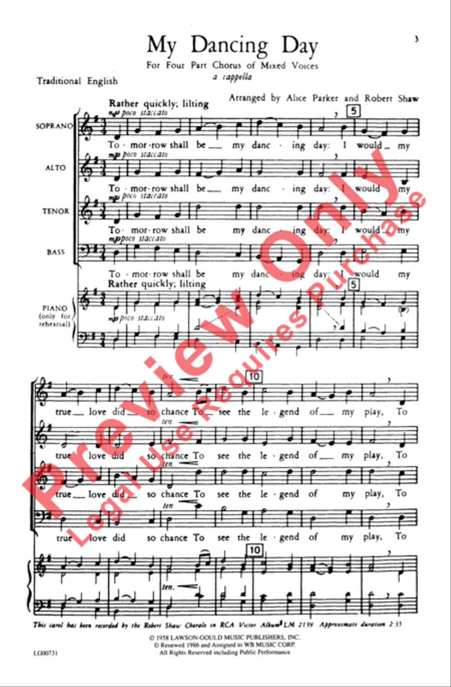 My Dancing Day My Dancing Day 4-Part scores gallery preview page 2