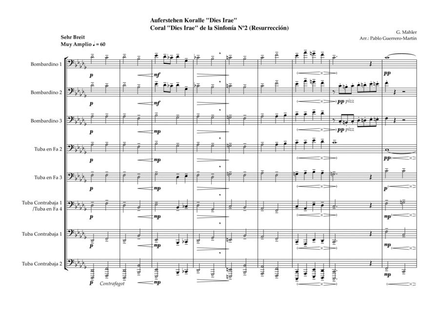 Auferstehen Koralle - Dies Irae Sinfonie Nr.2 Coral - 8 Tubas / 8 Trombones Brass Ensemble scores gallery preview page 1