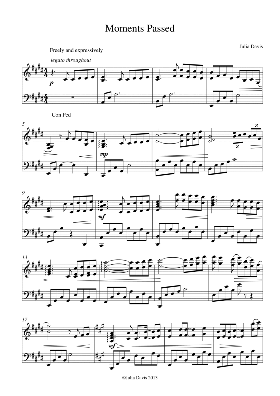 Moments passed Piano Solo scores gallery preview page 1