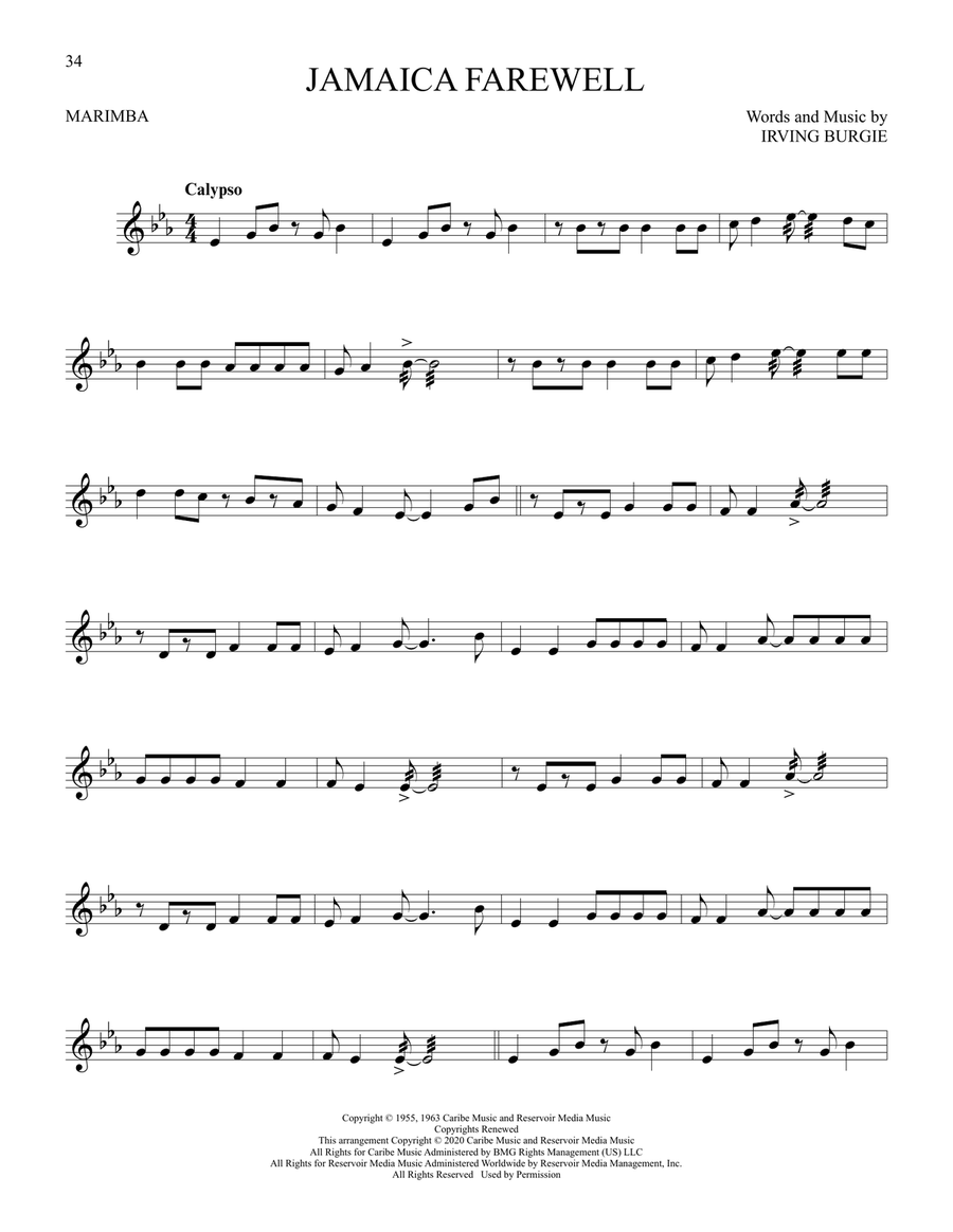 Jamaica Farewell Jamaica Farewell Marimba scores gallery preview page 1