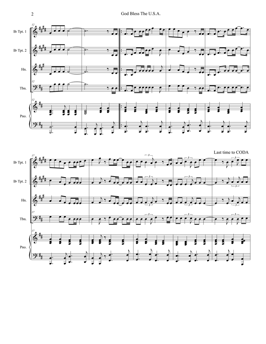 God Bless The U.S.A. Brass Ensemble scores gallery preview page 2
