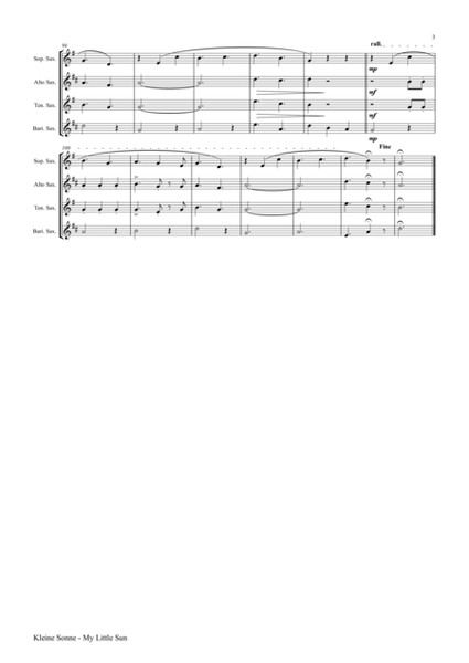 Kleine Sonne - My little sun - Waltz - Saxophone Quartet image number null