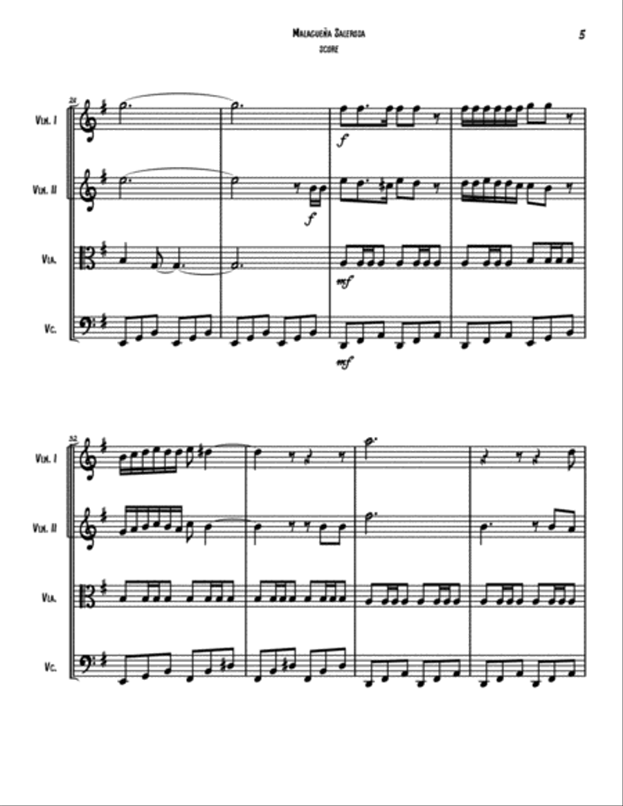 Malaguena Salerosa String Quartet scores gallery preview page 6