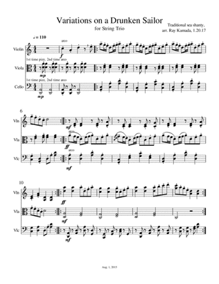 Drunken Sailor Theme and Variations, for Violin, Viola, Cello Trio