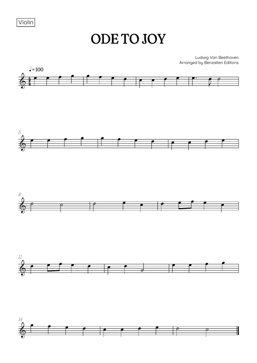 Beethoven • Ode to Joy | violin sheet music Violin Solo scores gallery preview page 1