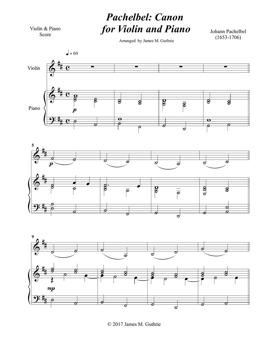 Pachelbel: Canon for Violin & Piano Violin Solo scores gallery preview page 1
