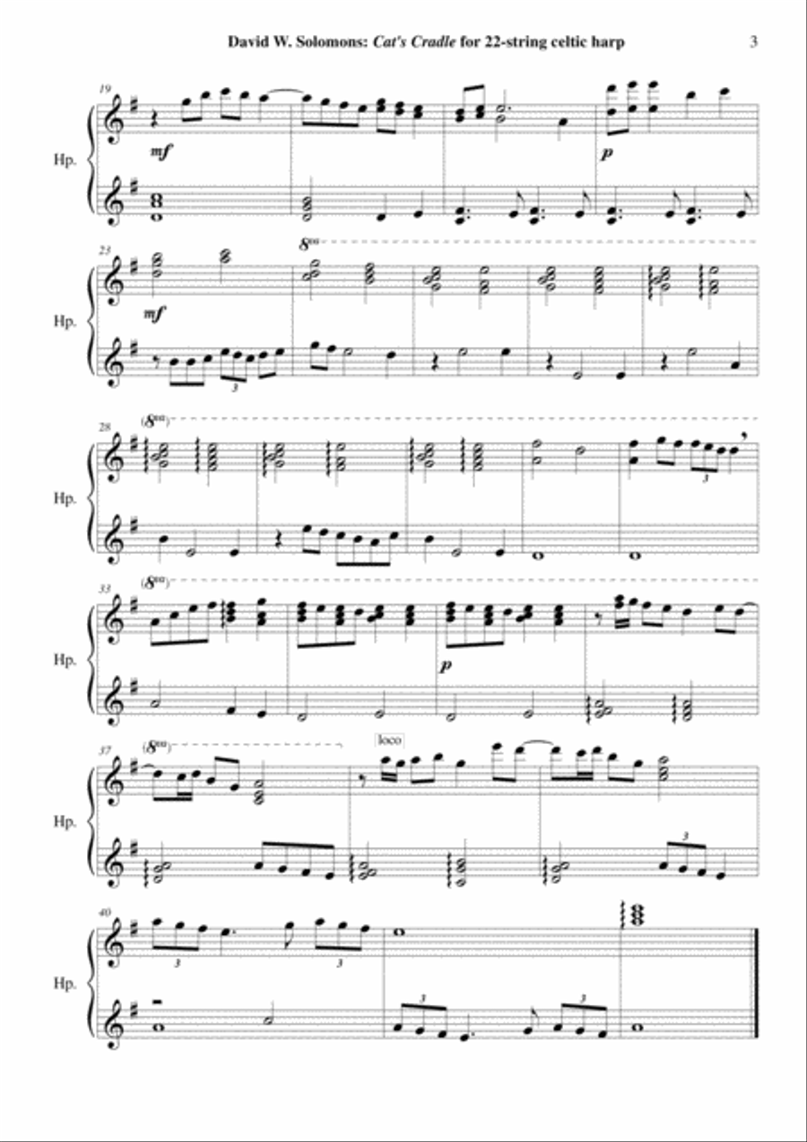 David Warin Solomons: Cat's Cradle for 22-string celtic harp Celtic Harp scores gallery preview page 3