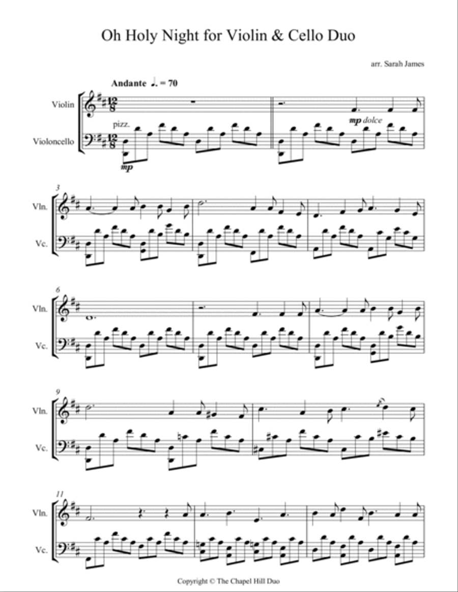 O Holy Night - Full Length Violin & Cello Arrangement by The Chapel Hill Duo String Duet scores gallery preview page 2