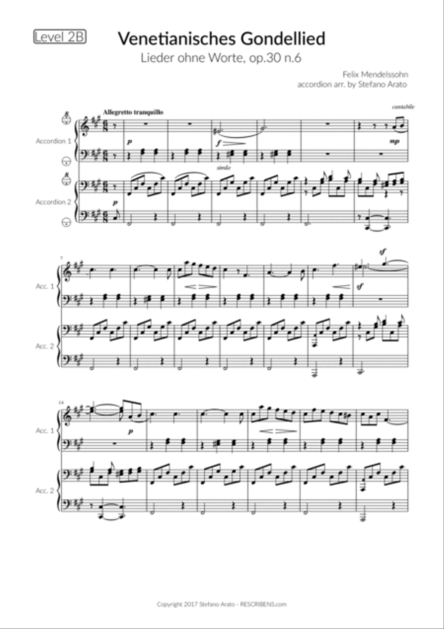 Lieder ohne Worte op.30 n.6 (2B) Accordion scores gallery preview page 3