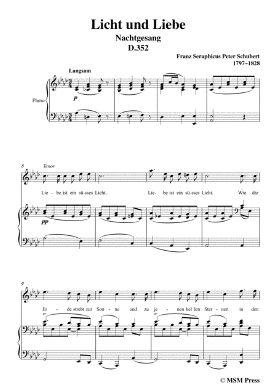 Schubert-Licht und Liebe ( Light and Love),D.352,in A flat Major,for Voice&Piano Voice scores gallery preview page 3