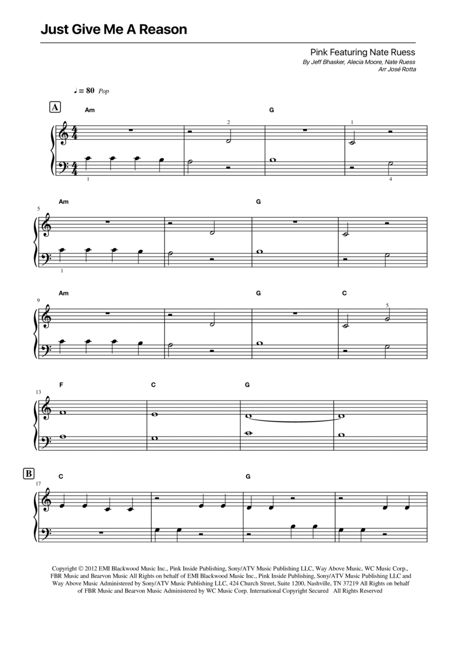 Just Give Me A Reason Easy Piano scores gallery preview page 1