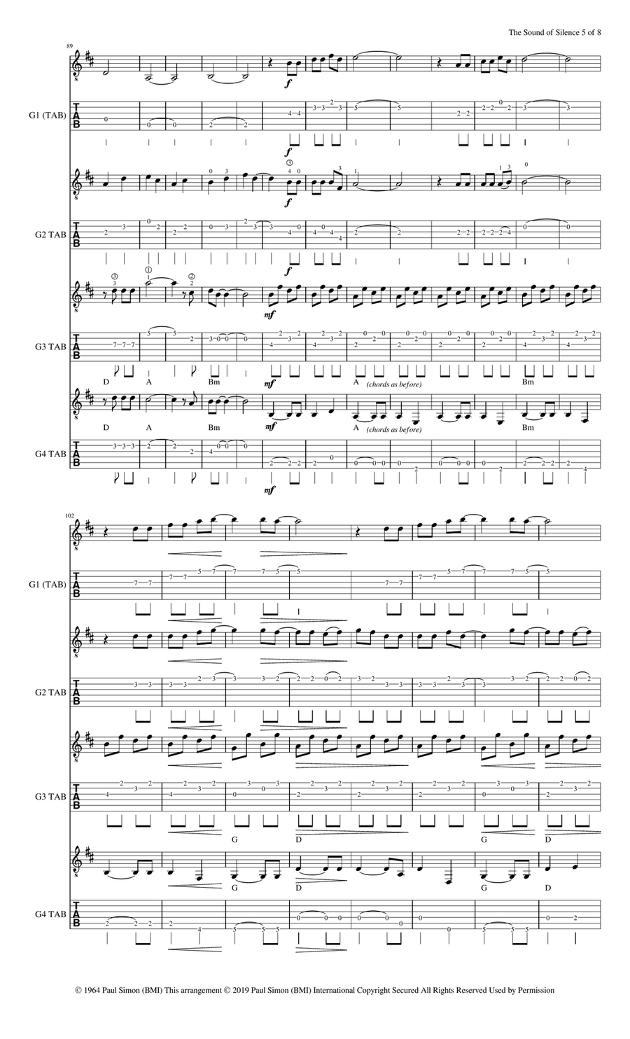 The Sound Of Silence Guitar Ensemble scores gallery preview page 5