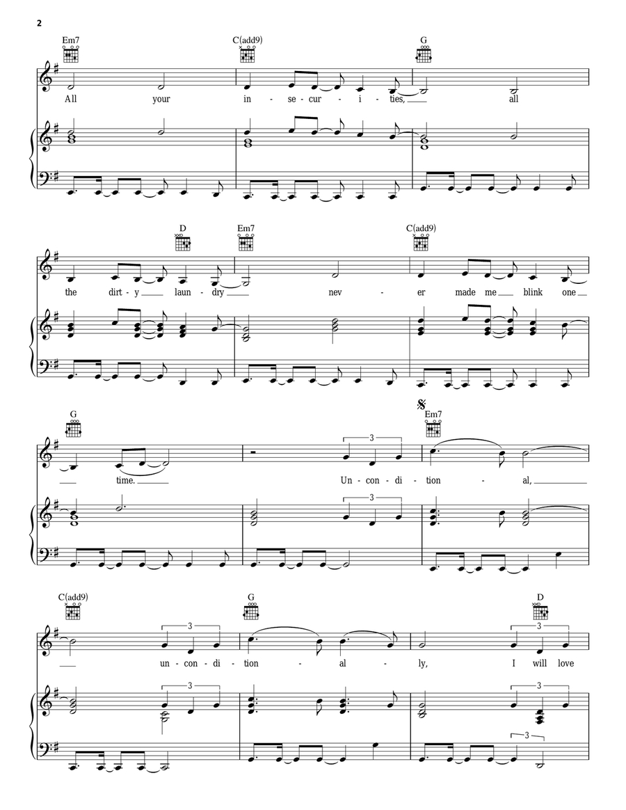 Unconditionally Piano, Vocal, Guitar scores gallery preview page 2