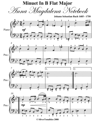 Minuet In B Flat Major Anna Magdalena Notebook Easy Piano Sheet Music