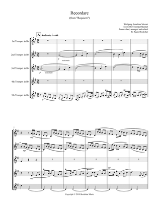 Book cover for Recordare (from "Requiem") (F) (Trumpet Quintet)