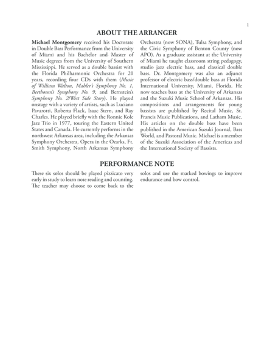 Six Open String Solos Double Bass scores gallery preview page 1