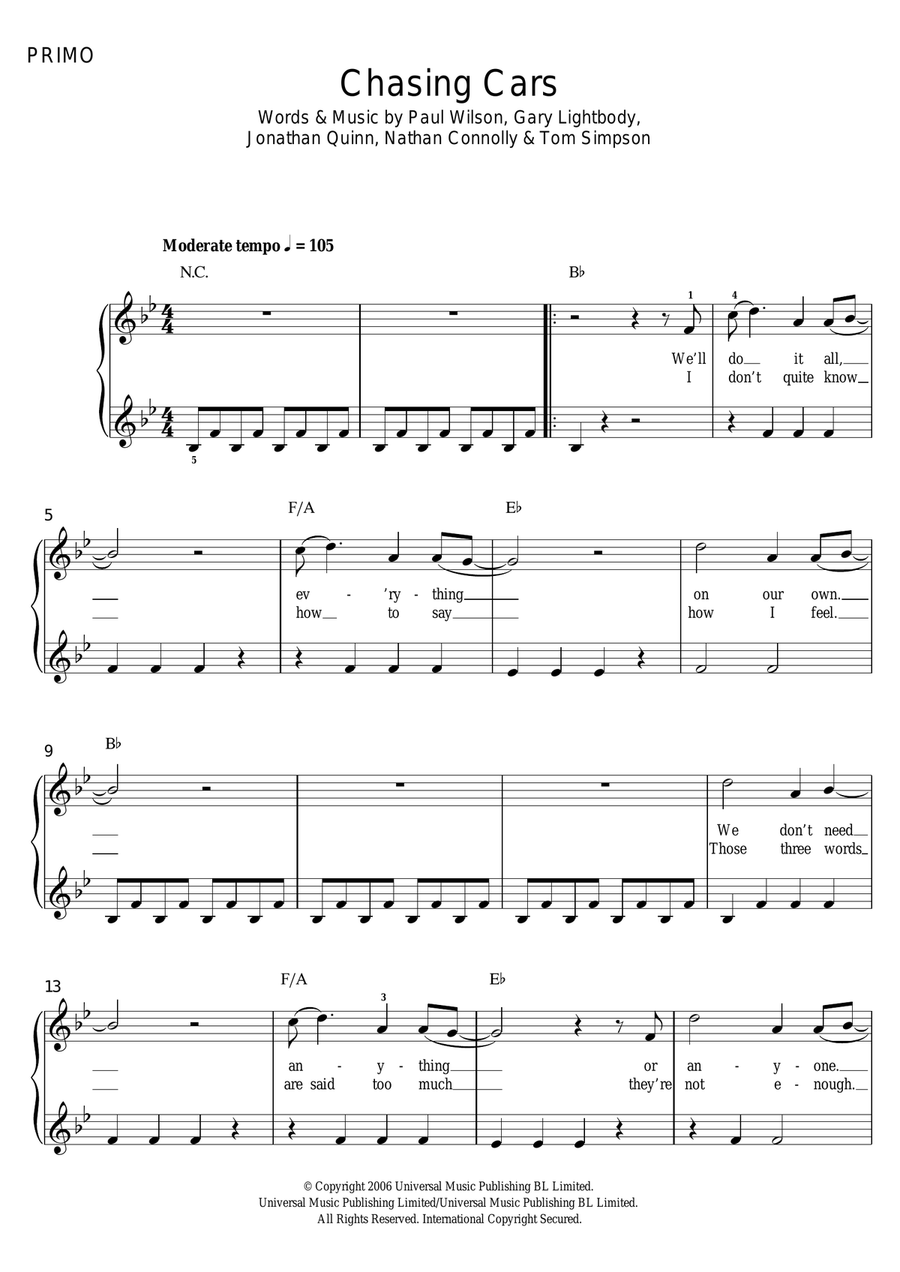 Chasing Cars Chasing Cars Piano Duet scores gallery preview page 1