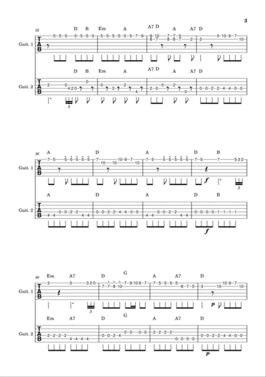 Eine Kleine Nachtmusik - guitar version w/ chords Guitar Ensemble scores gallery preview page 3