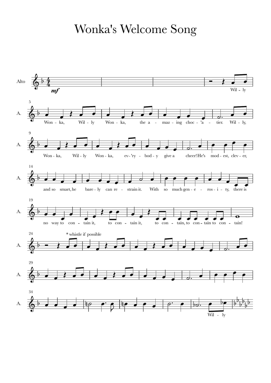 Wonka's Welcome Song 4-Part scores gallery preview page 6