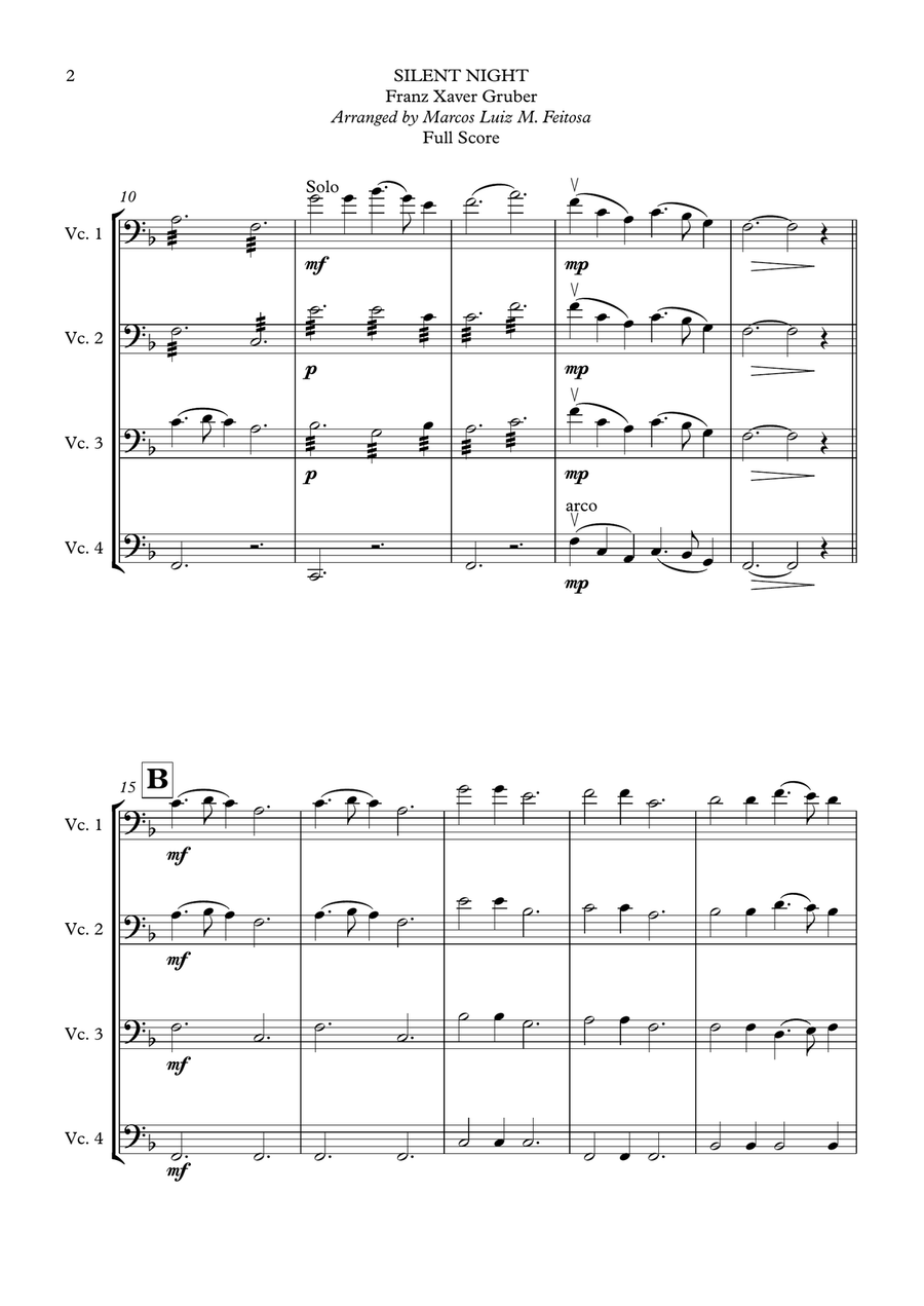 Silent Night - Cello Quartet String Quartet scores gallery preview page 4
