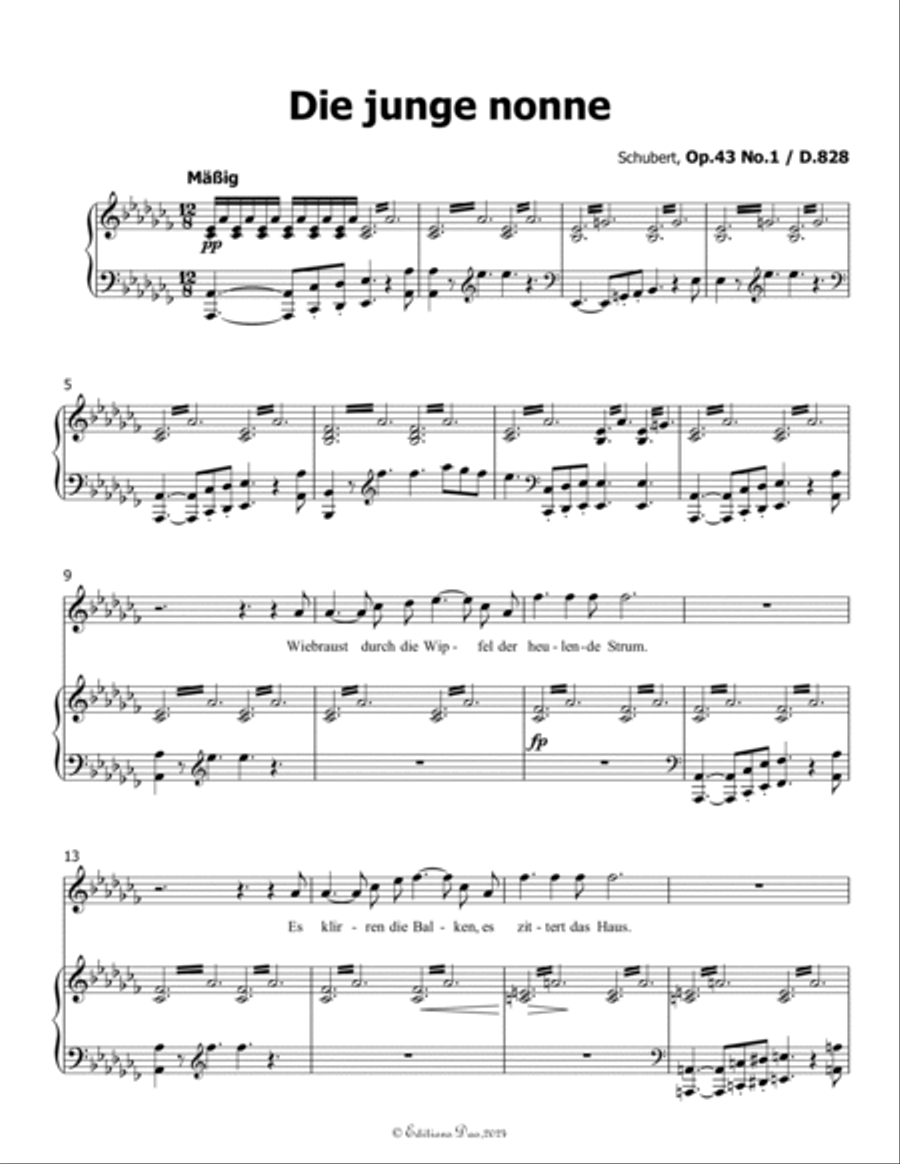 Die junge nonne, by Schubert, D.828, in a flat minor Voice scores gallery preview page 3
