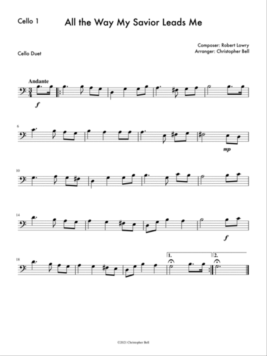 All the Way My Savior Leads Me - Easy Cello Duet String Duet scores gallery preview page 2