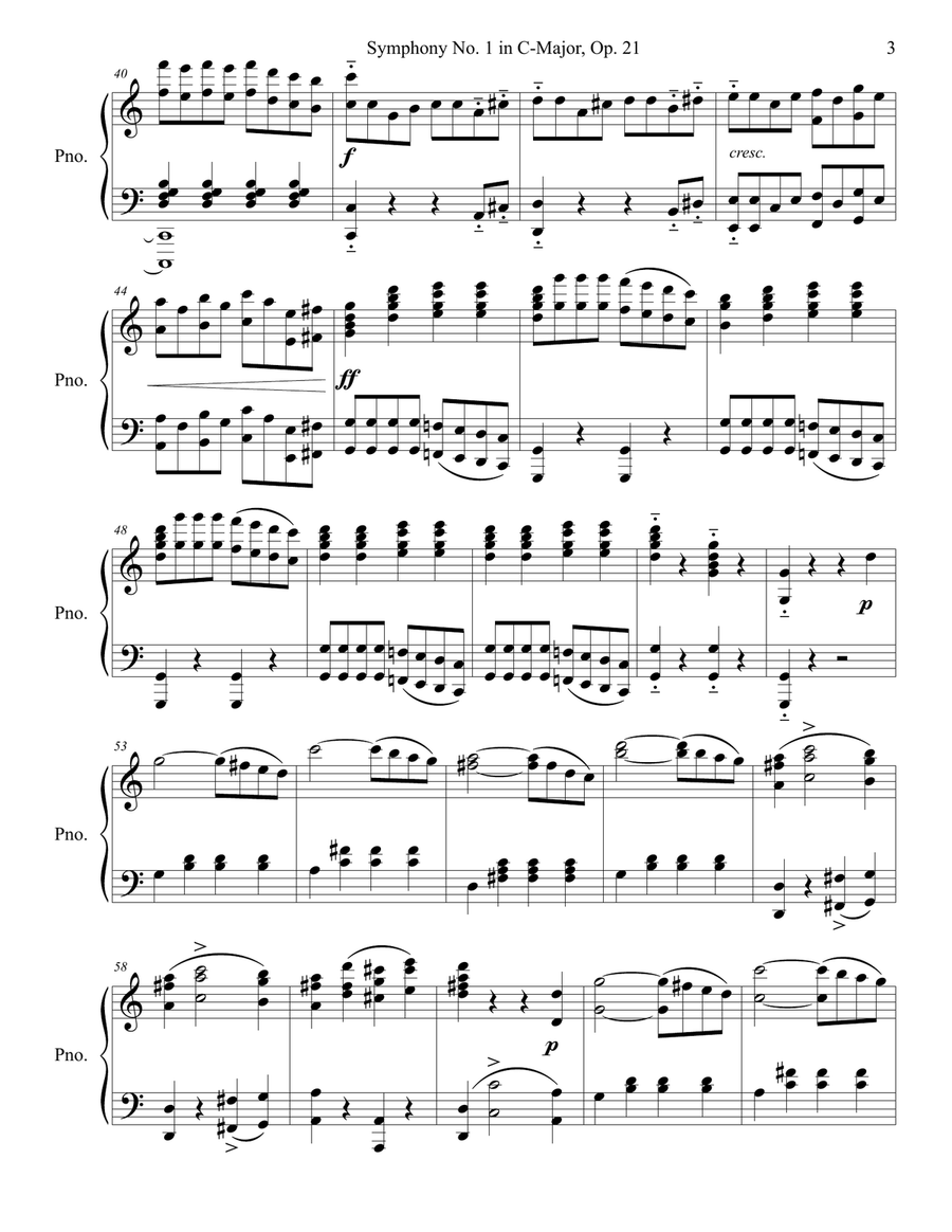 Beethoven Symphony No. 1 in C Major, Op. 21 Mov. I Piano Solo scores gallery preview page 4