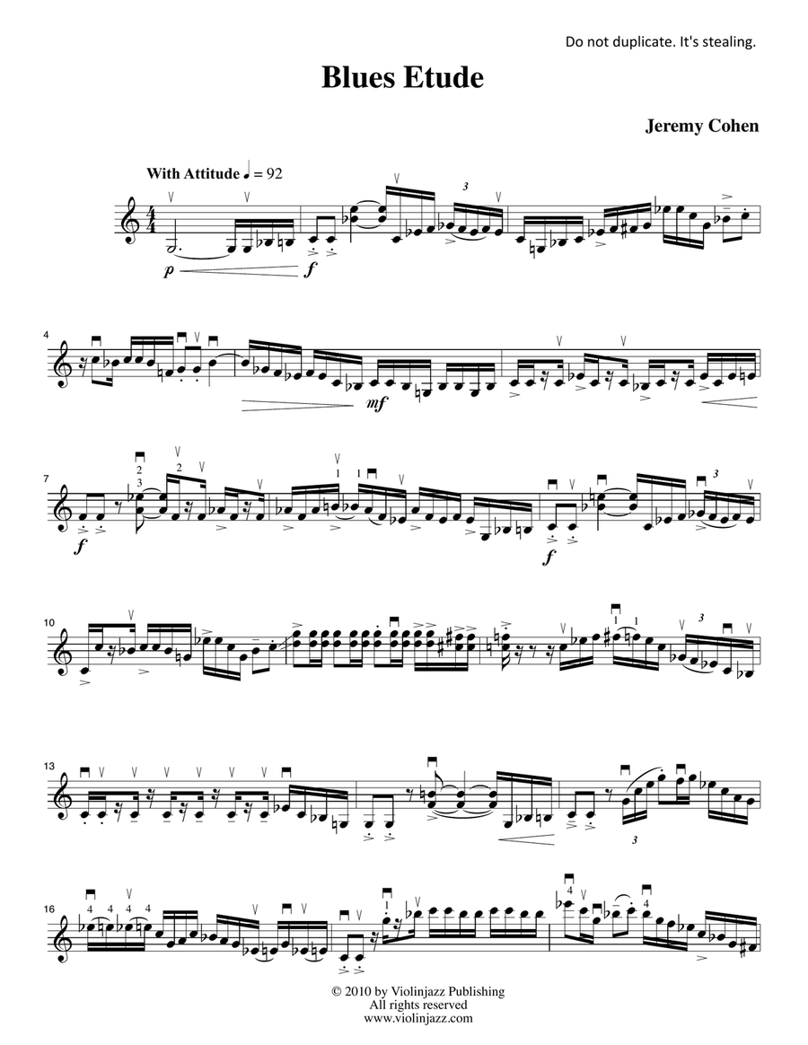 Blues Etude (solo violin) Violin Solo scores gallery preview page 1