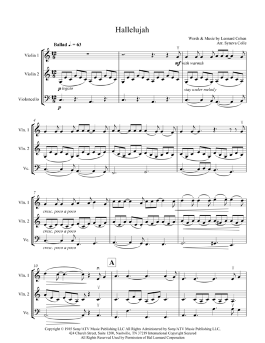 Hallelujah String Trio scores gallery preview page 2