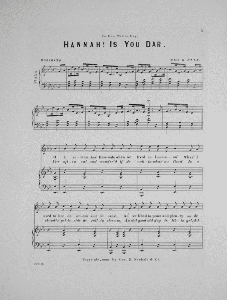 Hannah, Is You Dar? Song and Chorus