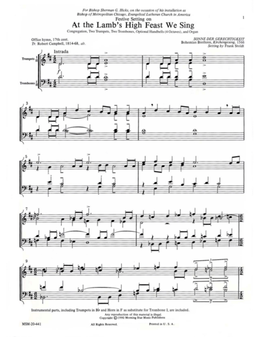 At the Lamb's High Feast (Sonne der Gerechtigkeit) Choir scores gallery preview page 1