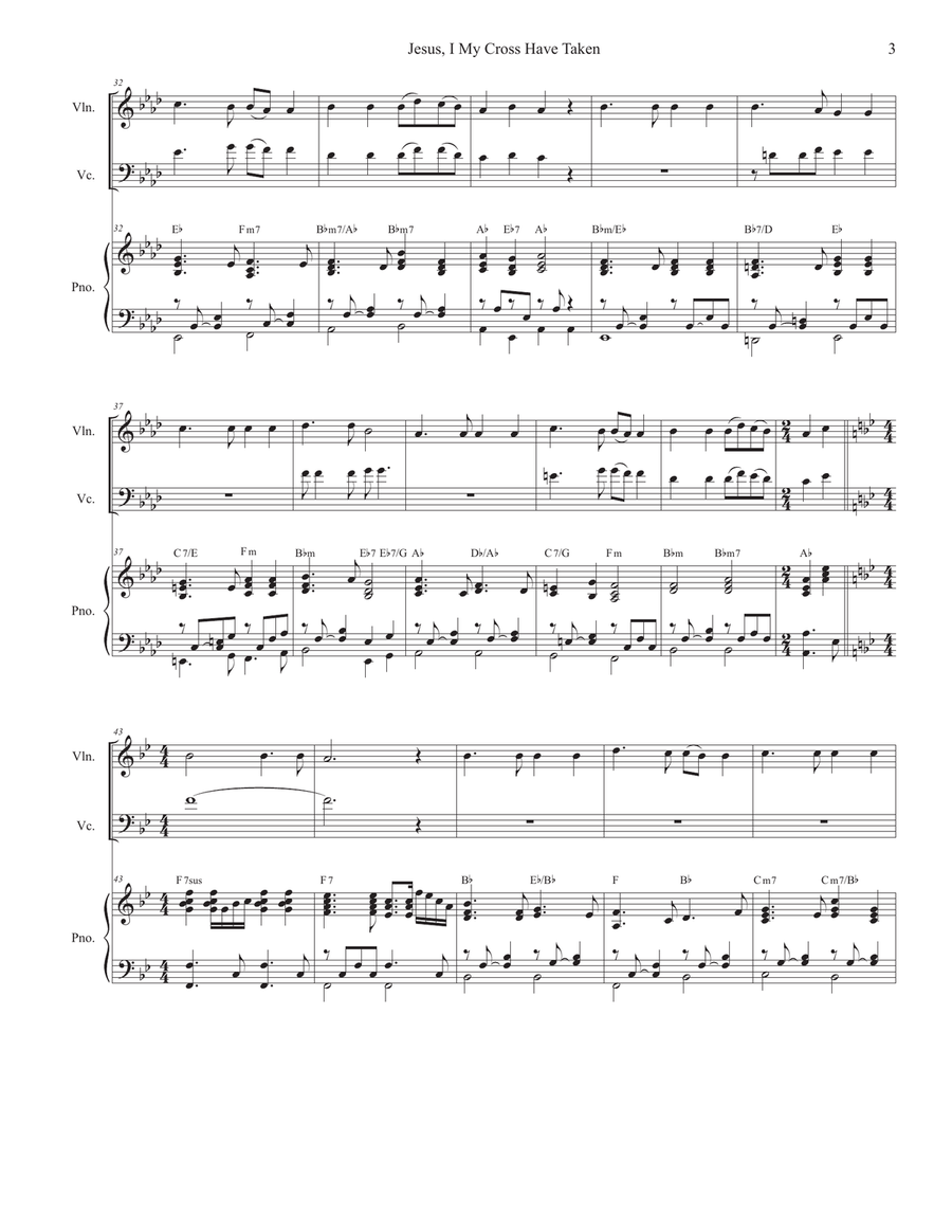 Jesus, I My Cross Have Taken (Duet for Violin and Cello) Piano Trio scores gallery preview page 4