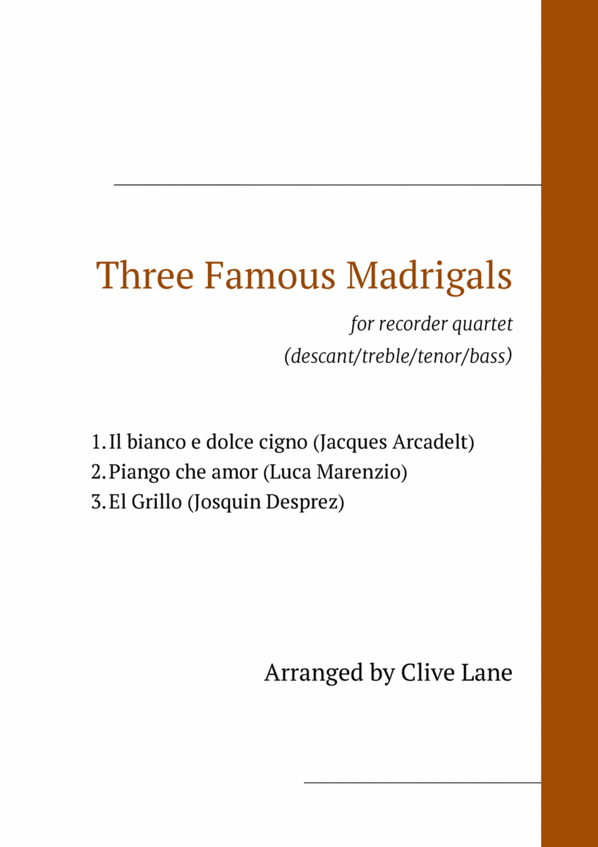 Three Famous Madrigals for recorder quartet image number null
