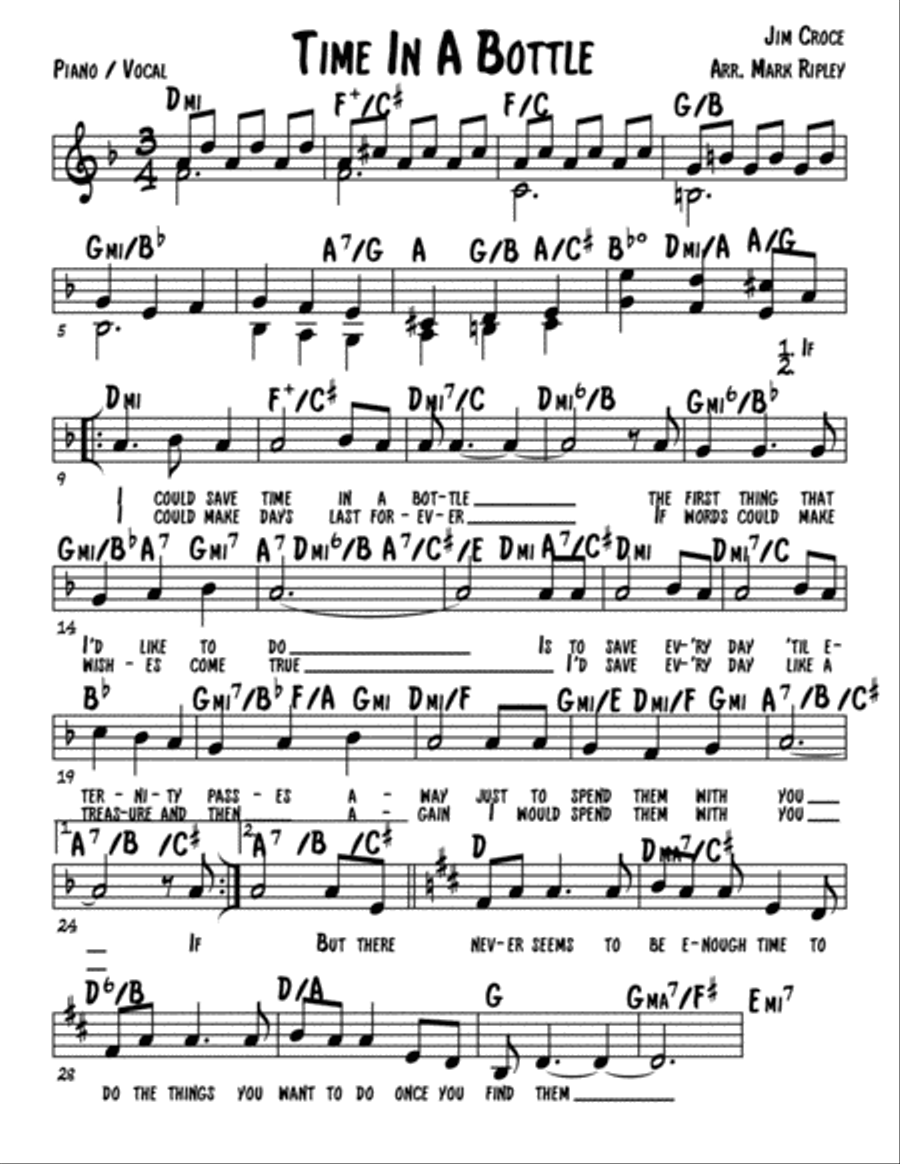 Time In A Bottle Voice scores gallery preview page 1