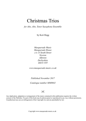 Book cover for Christmas Trios For AAT or SAT Saxophones; 7 Festive Favourites Easy - Intermediate, various styles.