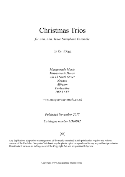 Christmas Trios For AAT or SAT Saxophones; 7 Festive Favourites Easy - Intermediate, various styles. image number null