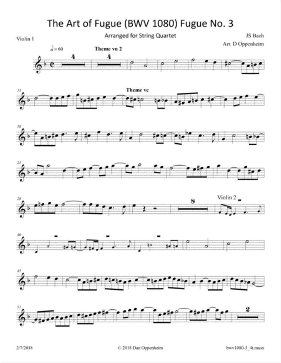 Bach: The Art of Fugue (BWV 1080), No. 3; arr. for String Quartet String Quartet scores gallery preview page 6
