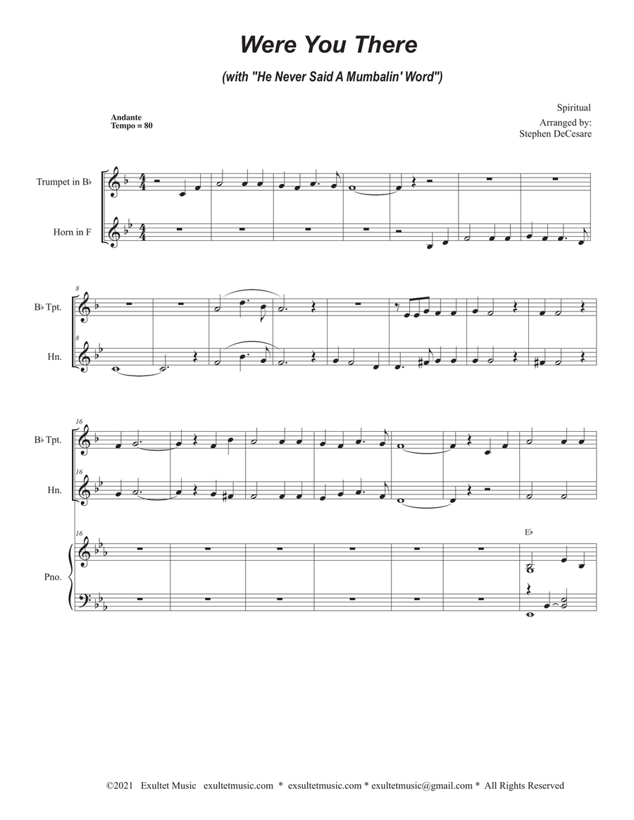 Were You There (with "He Never Said A Mumbalin' Word") (Duet for Bb-Trumpet and French Horn)