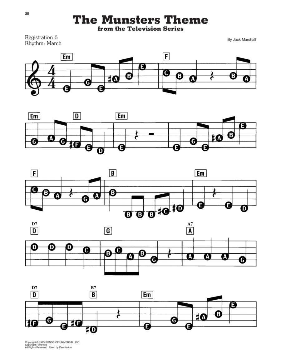 The Munsters Theme Electronic Keyboard scores gallery preview page 1