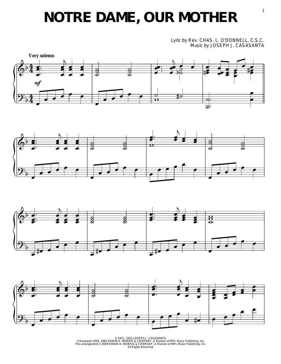 Notre Dame, Our Mother Piano Solo scores gallery preview page 1
